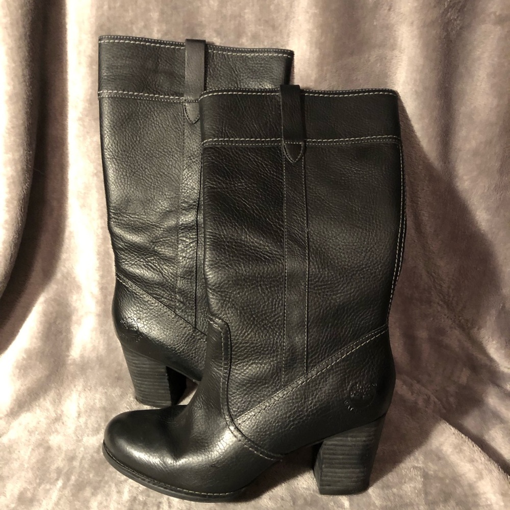 Timberland Pull on Tall Black Leather Boots Size 9